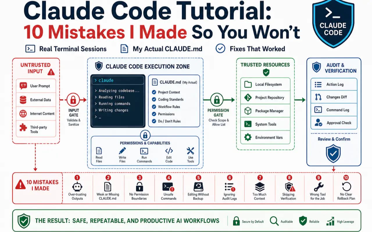 Claude Code Tutorial: 10 Mistakes I Made So You Won't technical illustration for AI Workflow Pro readers
