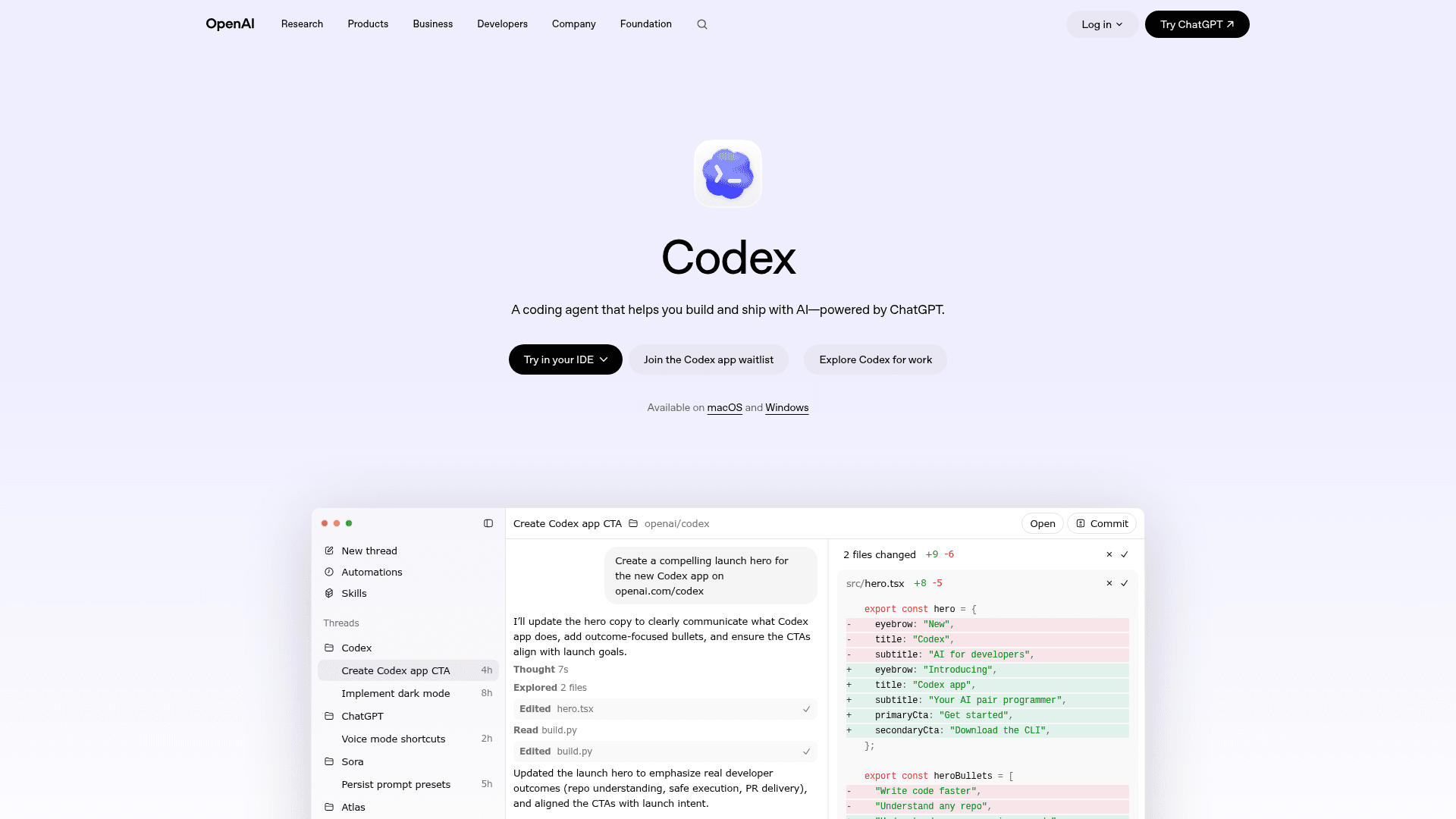 OpenAI Codex screenshot